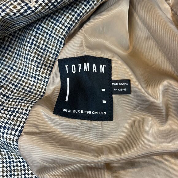 Topman Checkered Trench Coat Jacket Sz S Double Breasted Plaid Houndstooth $250 - Picture 10 of 12